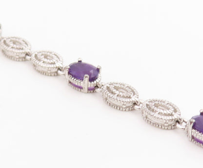 925 Sterling Silver Vintage Bracelet Oval Cut Amethyst Elegant Chain  BT11932