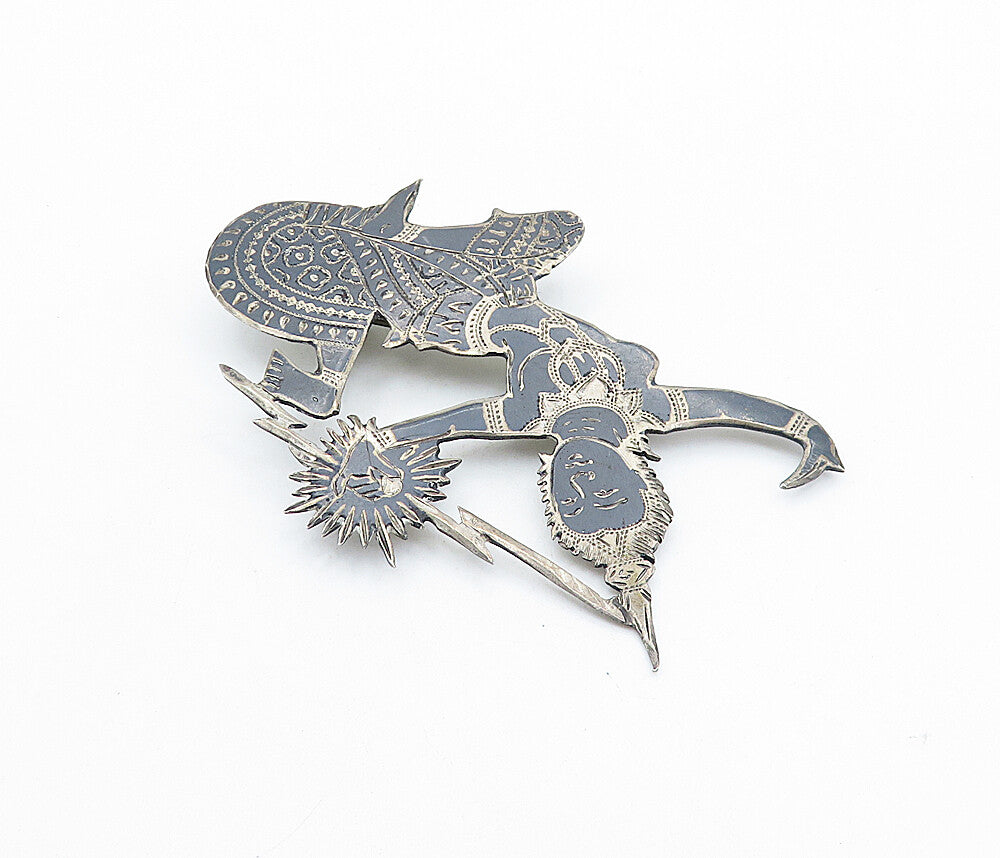 SIAM 925 Sterling Silver  Vintage Niello Detailed Dancer Brooch Pin  BP2463