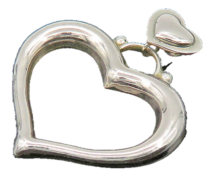 MEXICO 925 Silver  Vintage Shiny Smooth Open Love Heart Pendant  PT17029