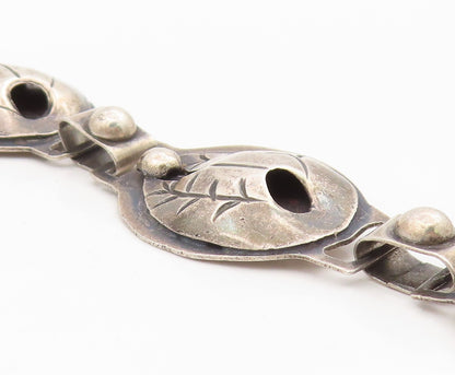 925 Sterling Silver Vintage Bracelet MEXICO Etched Leaf Motif Concho  BT11593