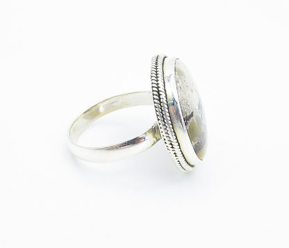 925 Sterling Silver Cabochon Cut Agate Shiny Twist Cocktail Ring Sz 9 RG8442