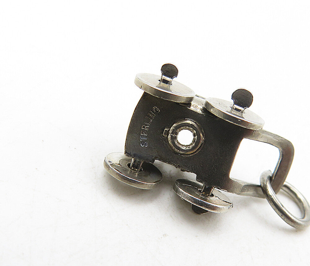 925 Sterling Silver  Vintage Petite Dark Tone Wheel Barrow Pendant  PT6859