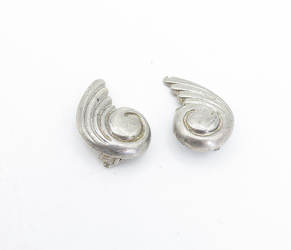 925 Sterling Silver  Vintage Fluted Wing Design Non Pierce Earrings  EG2141