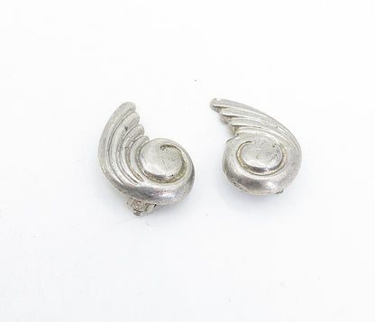 925 Sterling Silver  Vintage Fluted Wing Design Non Pierce Earrings  EG2141