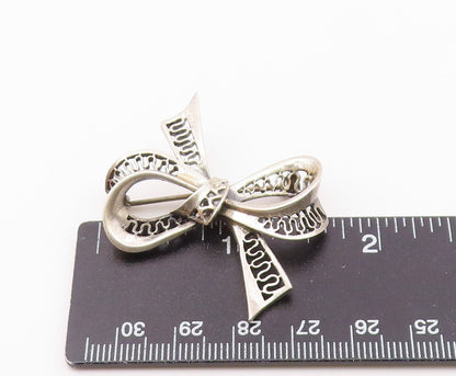 DANECRAFT 925 Silver  Vintage Openwork Waves Ribbon Bow Tie Brooch Pin BP9928