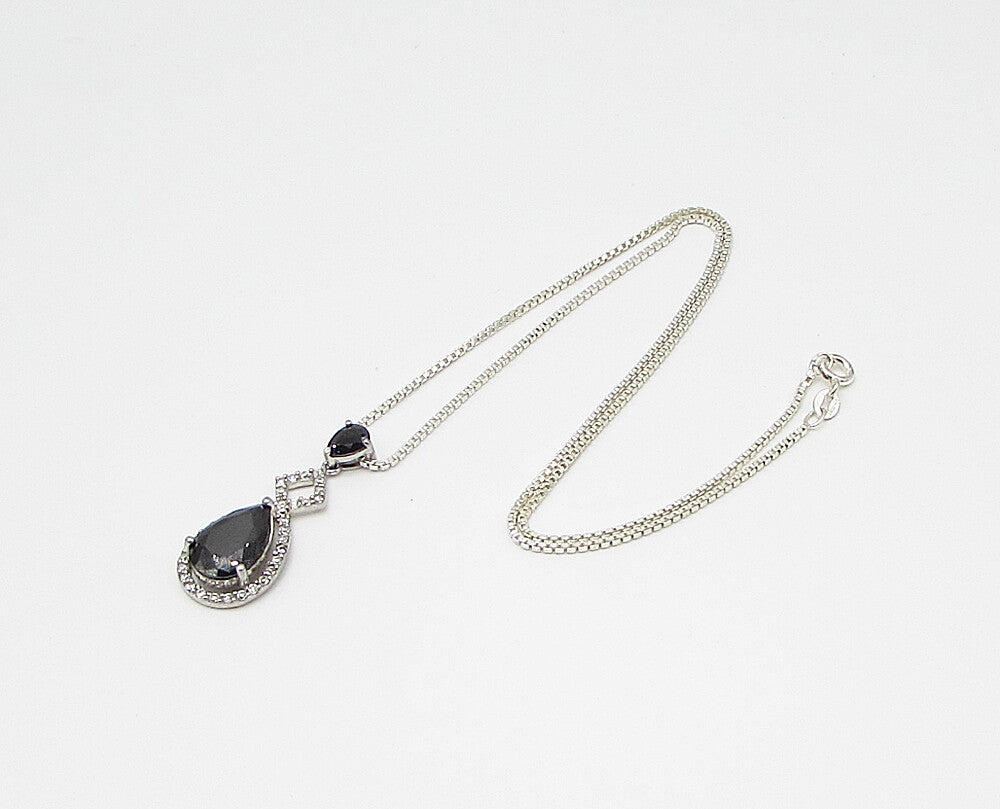 925 Sterling Silver  Sapphire & Cubic Zirconia Tear Pendant & Chain  PT2132