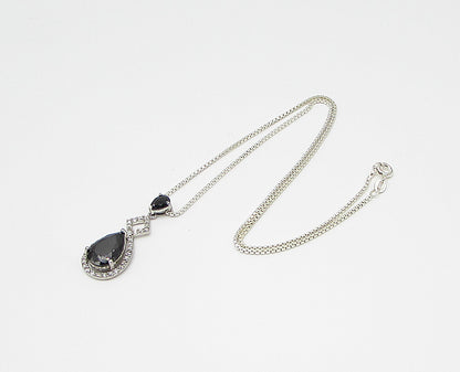 925 Sterling Silver  Sapphire & Cubic Zirconia Tear Pendant & Chain  PT2132