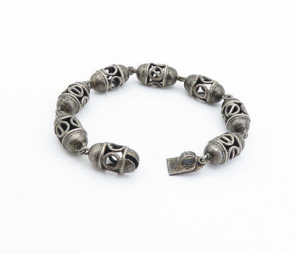 MEXICO 925 Sterling Silver  Vintage Open Barrel Link Chain Bracelet  BT2736