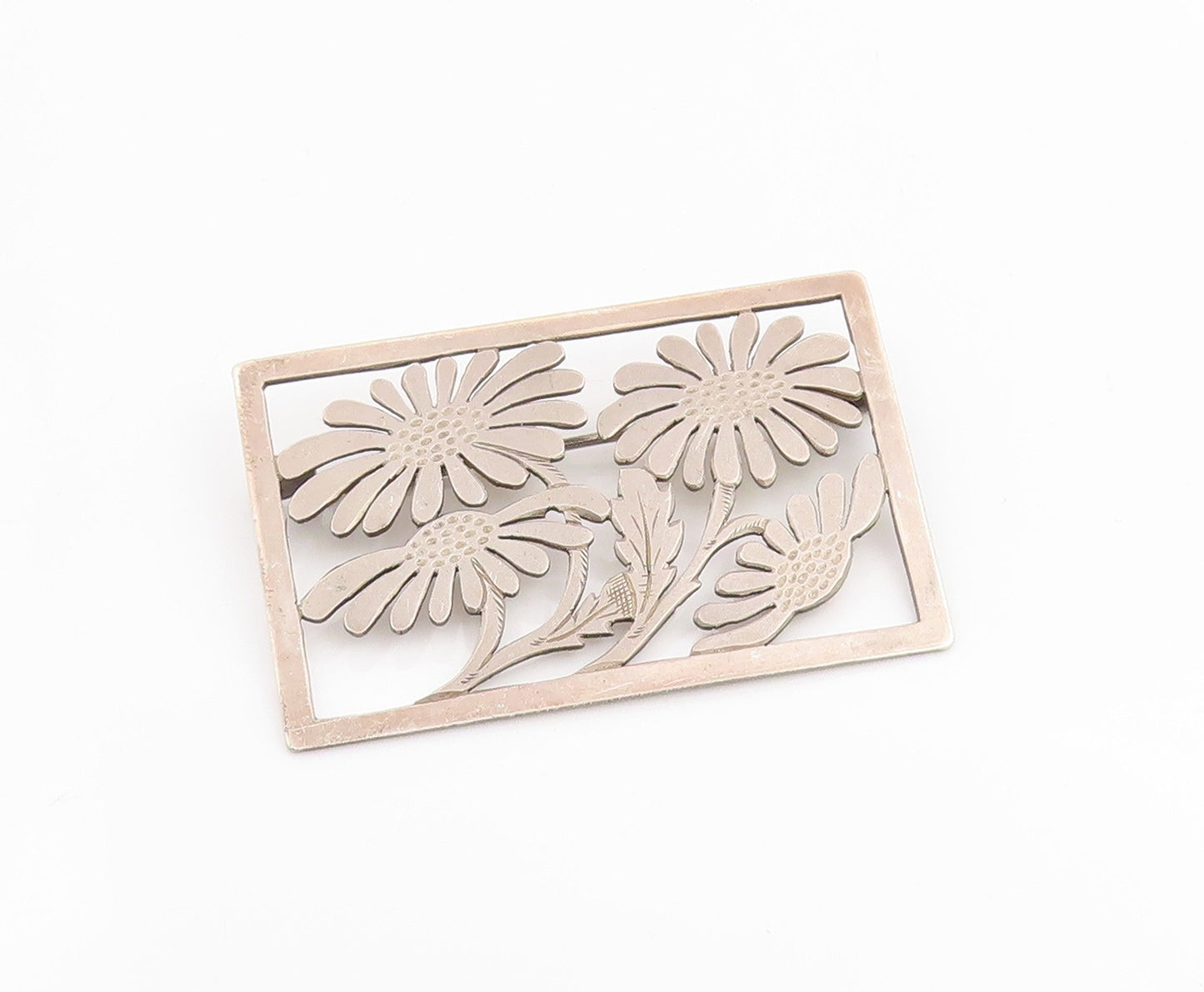 925 Sterling Silver Vintage Brooch EUROPE Daisy Trivet Floral Frame Pin  BP11965