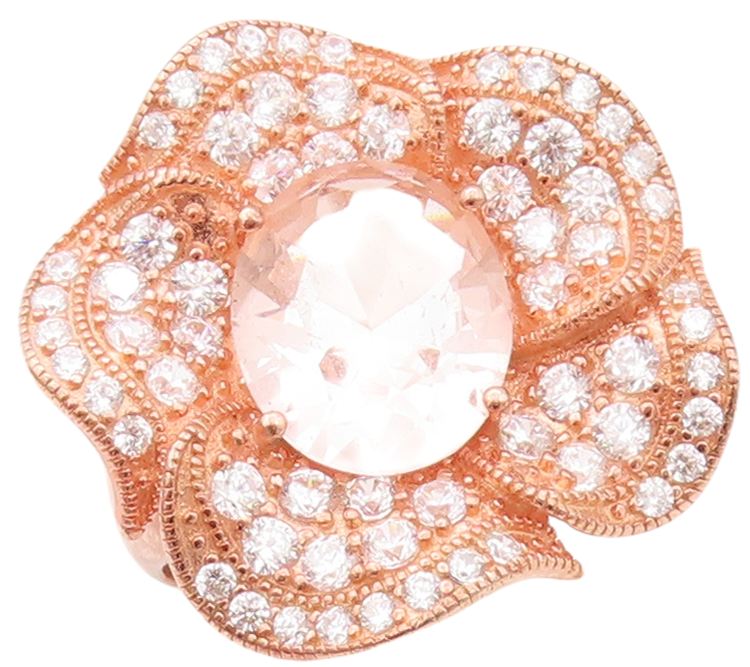 925 Sterling Silver Vintage Ring Rose Gold Plated CZ Inlay Flower  Sz 7  RG30684
