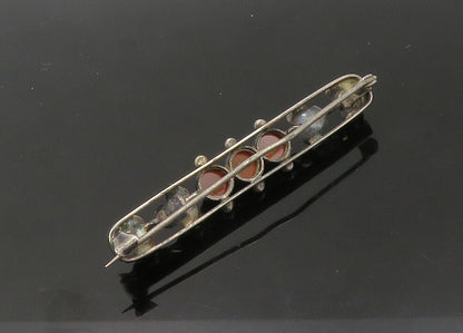 EUROPEAN 925 Silver  Vintage Cabochon Carnelian Floral Brooch Pin  BP8557