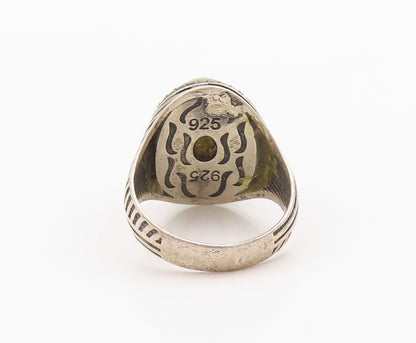 925 Sterling Silver Vintage Ring Cabochon Green Onyx & Spinel  Sz 12  RG36290