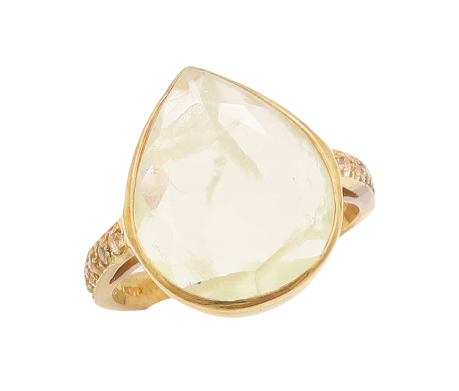 925 Sterling Silver Vintage Ring Gold Plated Drop Shape Gemstone  Sz 8  RG29486