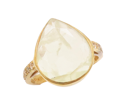 925 Sterling Silver Vintage Ring Gold Plated Drop Shape Gemstone  Sz 8  RG29486