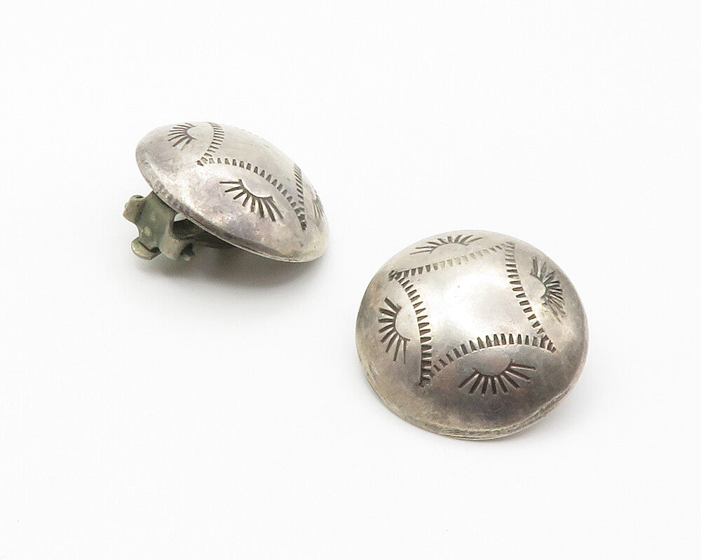 NAVAJO 925 Sterling Silver  Vintage Non Pierce Button Drop Earrings  EG7231