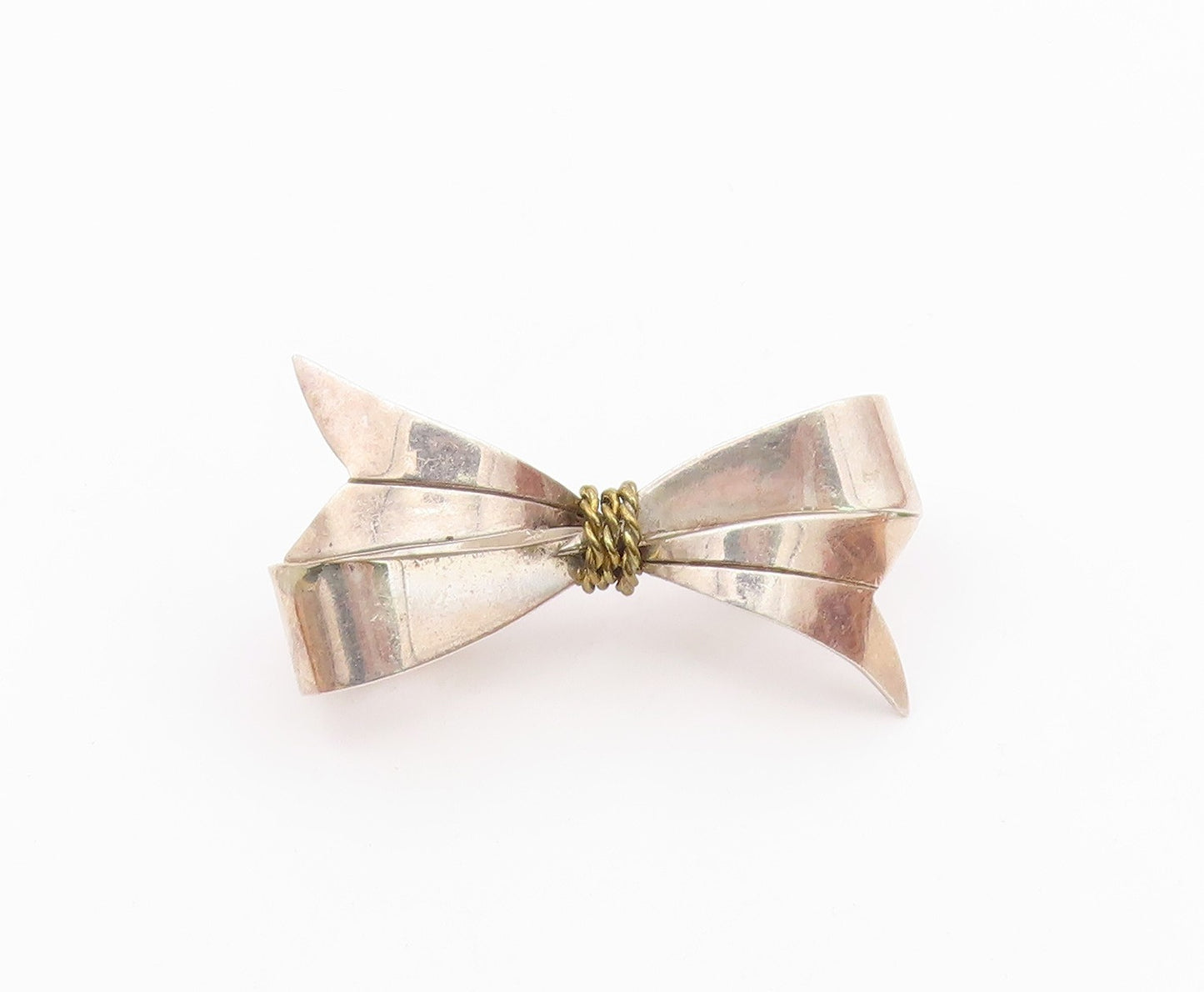 MEXICO 925 Silver  Vintage Two Tone Rope Wrapped Bow Tie Brooch Pin  BP9671