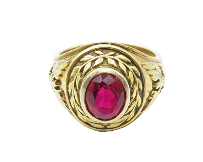 925 Sterling Silver  Lab Ruby US Marines Gold Plated Ring Sz 12  RG10090