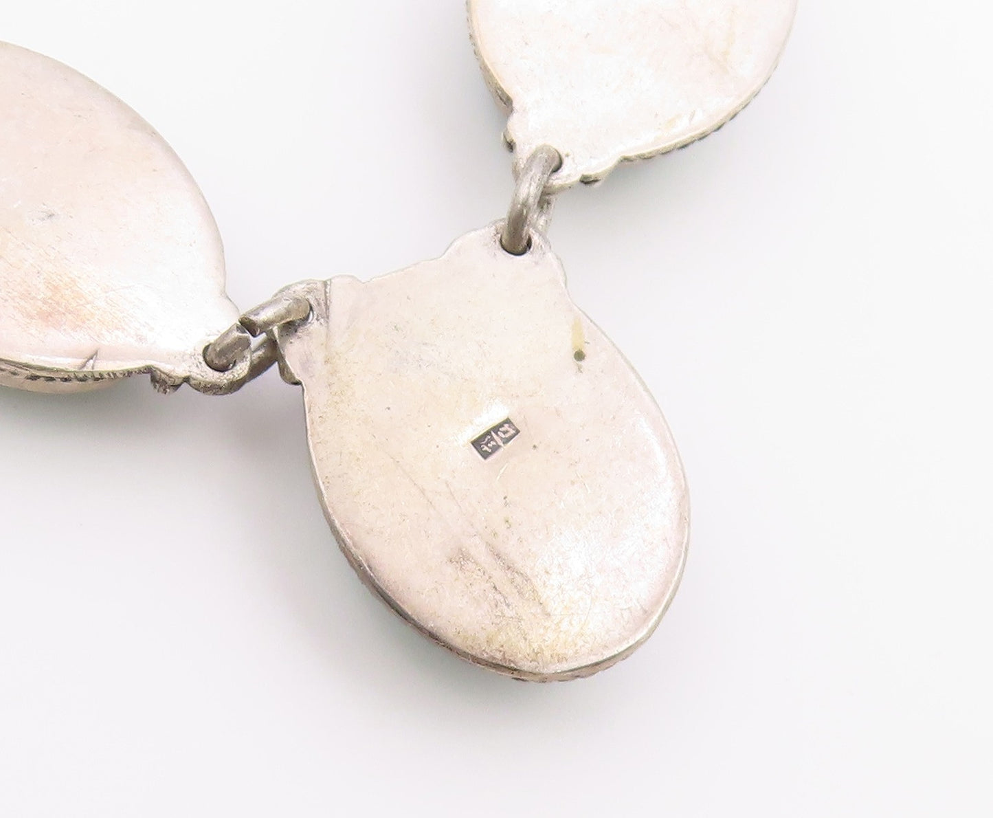 925 Sterling Silver Vintage Necklace Green Chalcedony Statement Chain  NE4911