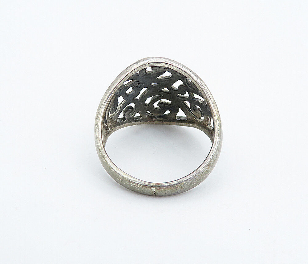 925 Sterling Silver  Vintage Dark Tone Open Swirl Band Ring Sz 7.5  RG4876
