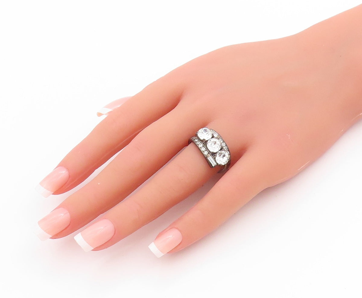 925 Sterling Silver Vintage Ring UNCAS Antique Multi Shape CZ Band Sz 9 RG33531