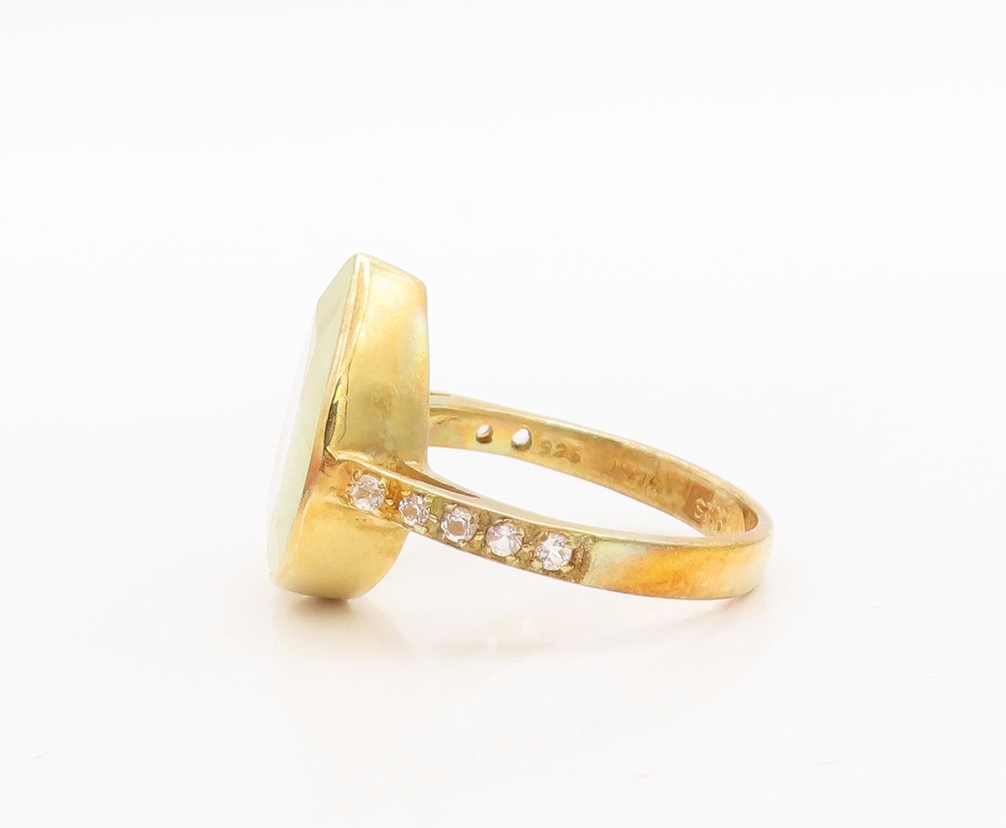 925 Sterling Silver Vintage Ring Gold Plated Drop Shape Gemstone  Sz 8  RG29486