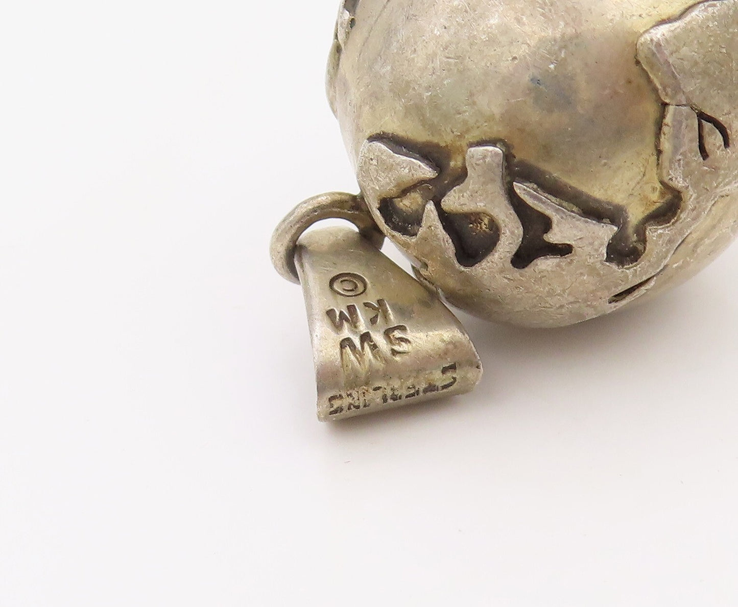 925 Sterling Silver Vintage Pendant Solid Carved Rattling Globe  PT23566