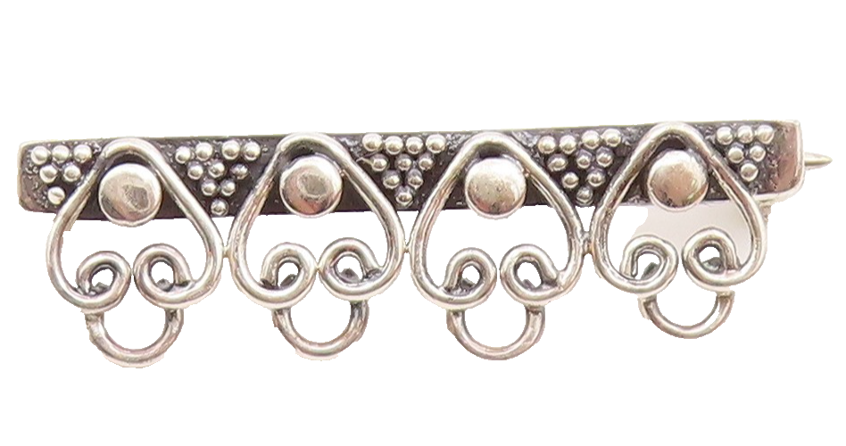 925 Sterling Silver  Vintage Dotted Four Open Love Hearts Brooch Pin  BP9622