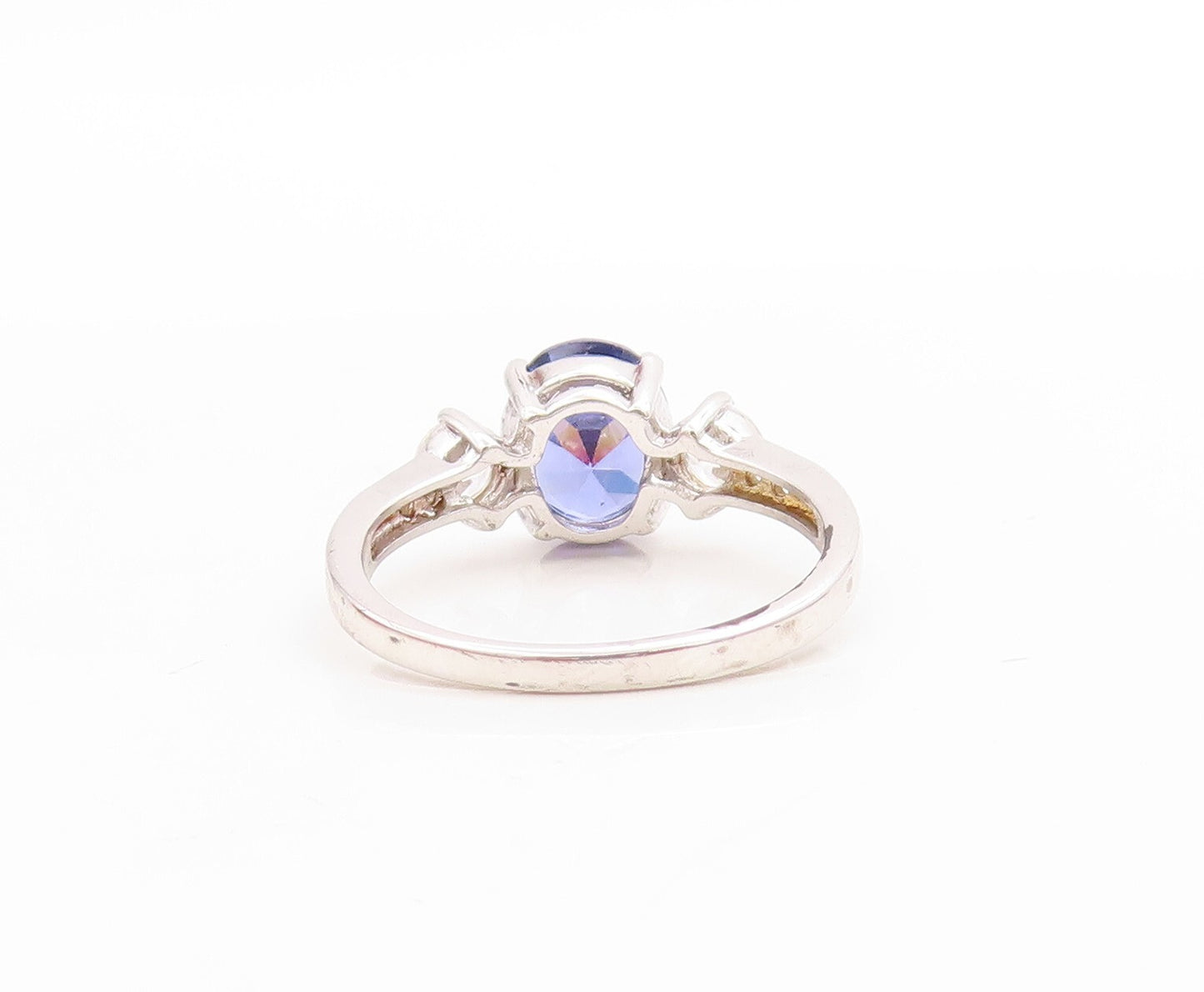 925 Sterling Silver Vintage Ring Oval Sapphire CZ Side Stones Sz 7  RG30742