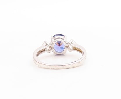 925 Sterling Silver Vintage Ring Oval Sapphire CZ Side Stones Sz 7  RG30742