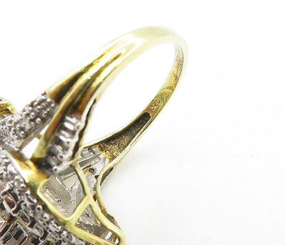 925 Sterling Silver  Genuine Diamonds Shiny Gold Plated Band Ring Sz 7  RG8871