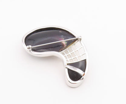 925 Silver  Vintage Two Tone Modernist MOP & Cultured Pearl Brooch Pin  BP9912