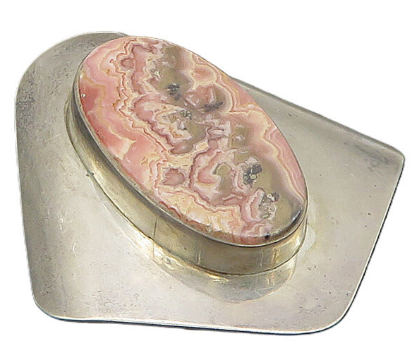 DESIGNER 925 Sterling Silver Vintage Large Rhodochrosite Pendant PT19357