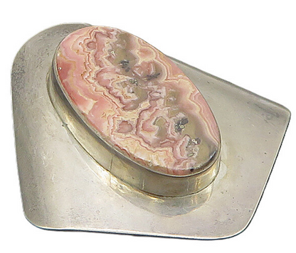 DESIGNER 925 Sterling Silver Vintage Large Rhodochrosite Pendant PT19357
