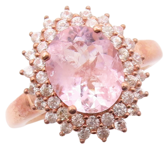 925 Sterling Silver Vintage Ring Rose Gold Plated 2 Tone CZ Flower Sz 7  RG30911