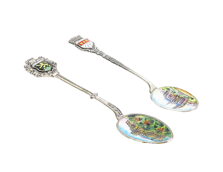 REU 925 Sterling Silver  Vintage Enamel German City Espresso Spoon Set  TR1575