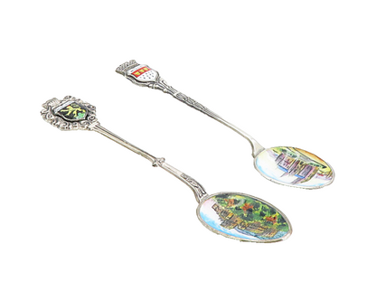 REU 925 Sterling Silver  Vintage Enamel German City Espresso Spoon Set  TR1575