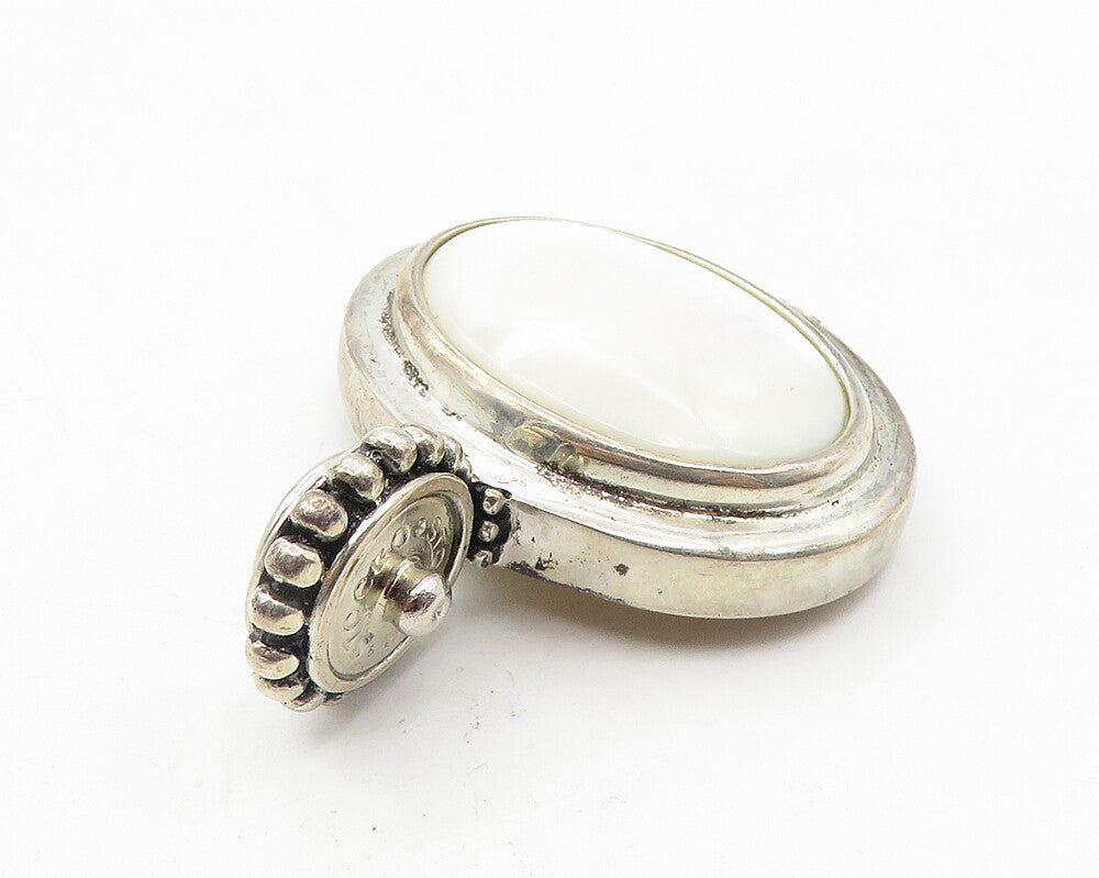 ESPO 925 Sterling Silver  Vintage Mother Of Pearl Oval Drop Pendant  PT8115