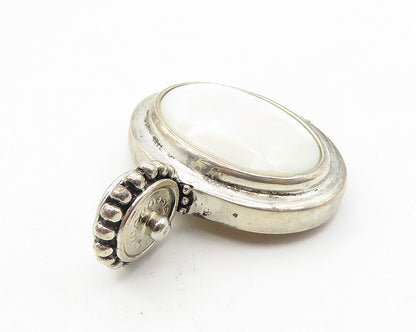 ESPO 925 Sterling Silver  Vintage Mother Of Pearl Oval Drop Pendant  PT8115