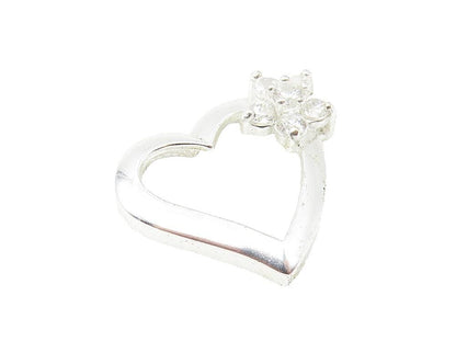 925 Sterling Silver  White Topaz Floral Cluster Love Heart Pendant  PT8713