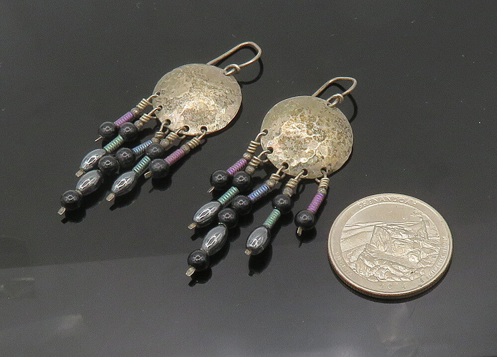 DESIGNER 925 Silver  Vintage Black Onyx & Hematite Dangle Earrings  EG10535