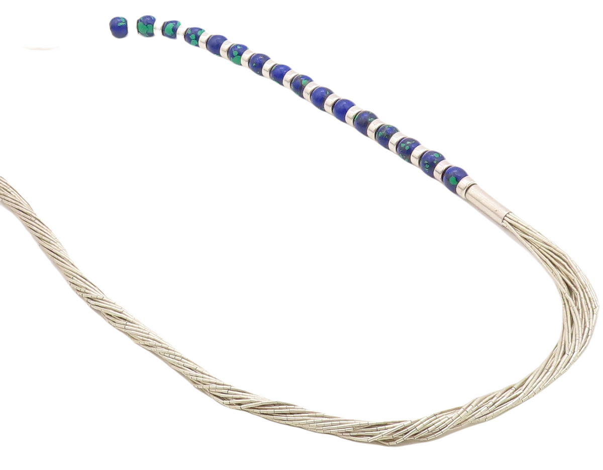 925 Sterling Silver Vintage Necklace NAVAJO Azurite & Liquid Chain  NE4367
