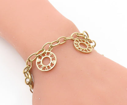 925 Sterling Silver  Shiny Gold Plated Peace Charmed Chain Bracelet  BT3100
