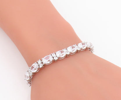 925 Sterling Silver Vintage Bracelet Sparkling CZ Elegant Tennis Link  BT11881