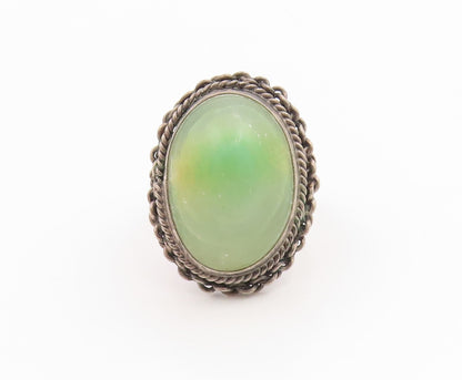 925 Sterling Silver Vintage Ring MEXICO Cabochon Jade Band  Sz 5.5  RG35857