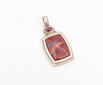 925 Sterling Silver Vintage Pendant WHITNEY KELLY Jasper & Garnet Charm  PT25675