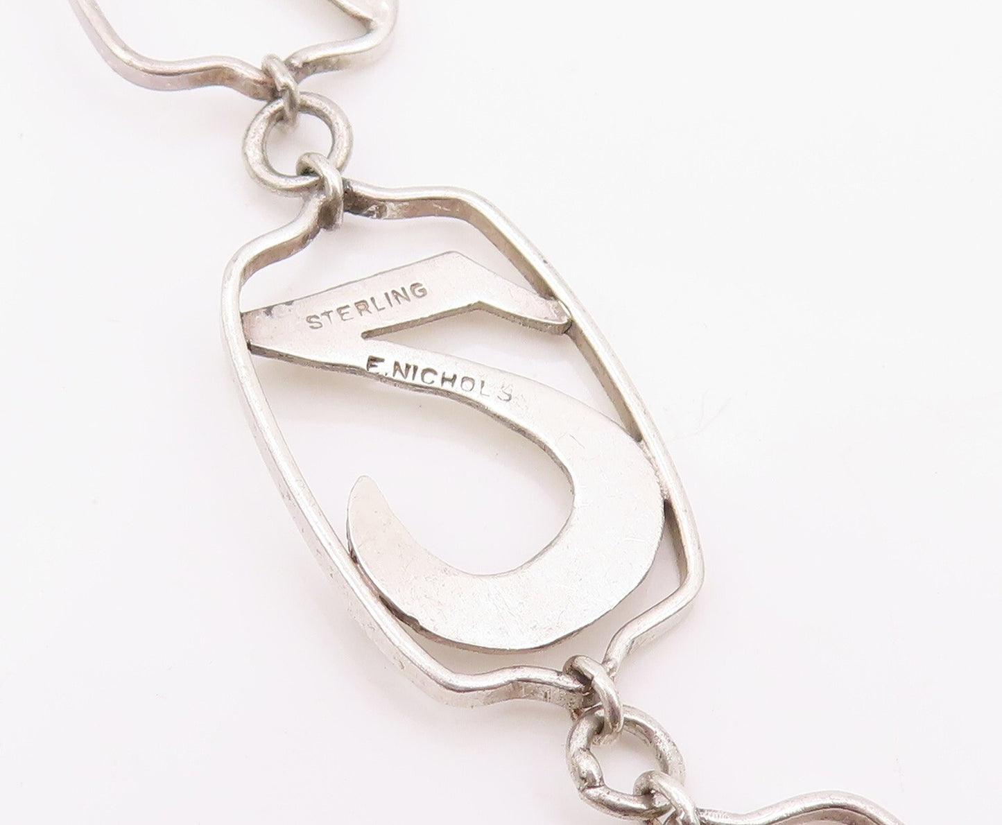 925 Sterling Silver Vintage Necklace ROGER NICHOLS Objects Cutout Chain NE4445