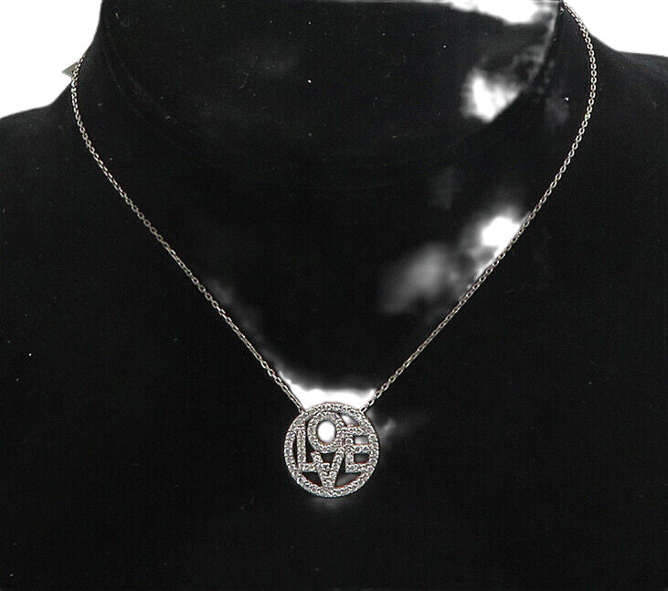 925 Sterling Silver  Shiny Cubic Zirconia Love Pendant Chain Necklace  NE3141