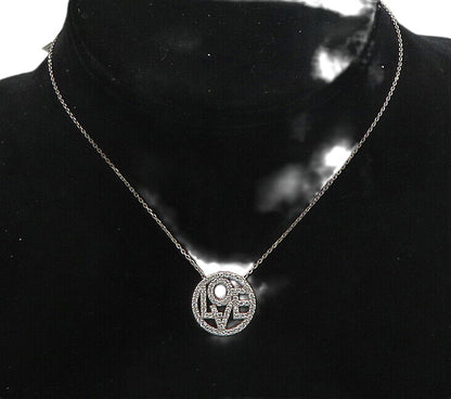 925 Sterling Silver  Shiny Cubic Zirconia Love Pendant Chain Necklace  NE3141