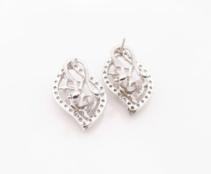 925 Sterling Silver Vintage Earrings Elegant Multi Shape CZ Floral Leaf  EG14371