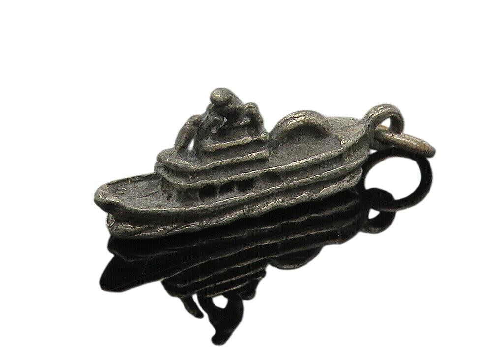 925 Sterling Silver  Vintage Dark Tone Ferry Boat Motif Drop Pendant  PT9078